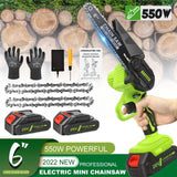 6" Electric Mini Chainsaw Kit - FREE Chains + Spare Batteries