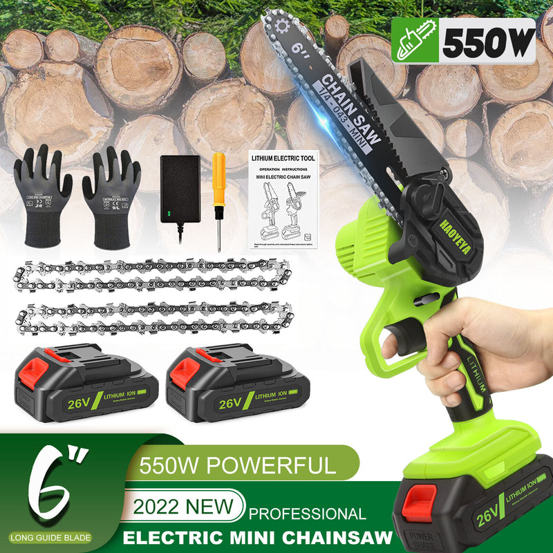 6" Electric Mini Chainsaw Kit - FREE Chains + Spare Batteries