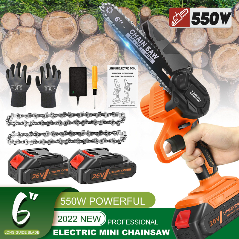 6" Electric Mini Chainsaw Kit - FREE Chains + Spare Batteries